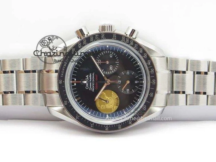 0524 Effortless Speedmaster Apollo 11 On SS Bracelet Manual Winding Chrono Movement 8225